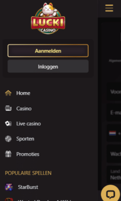 Klik op de aanmelden knop aan de linkerkant van het casino